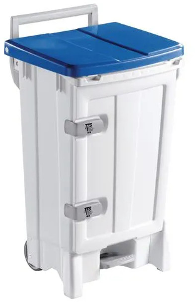 Front-Opening Mobile Hygiene Sackholder with Pedal - 90 Ltr - White/Blue - 356696