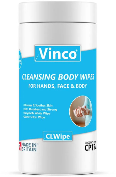 Vinco-CL Cleansing Body Wipes for Hands, Face & Body - 200 Wipes - CP174