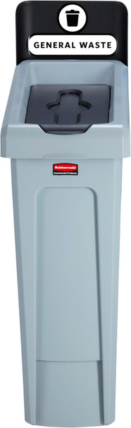 2185053 - Rubbermaid Slim Jim Recycling Station - 87 Ltr - General Waste (Black) - Front
