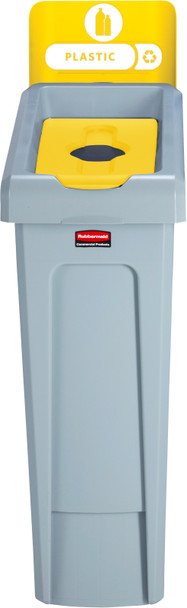 2185056 - Rubbermaid Slim Jim Recycling Station - 87 Ltr - Plastic Recycling (Yellow) - Front