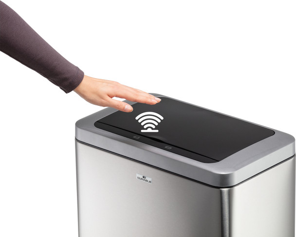 342423 - Durable No Touch Duo Sensor Bin - 2 x 20 Ltr - Silver - Motion Sensor with Lid Closed
