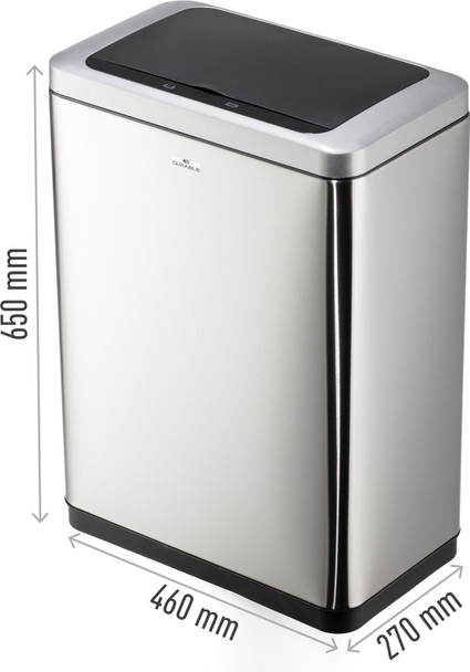 342423 - Durable No Touch Duo Sensor Bin - 2 x 20 Ltr - Silver - Dimensions