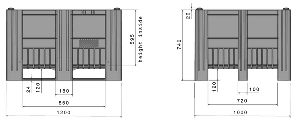 83281310 - CB3 Pallet Box - 610 Ltr - Blue - Technical Drawing