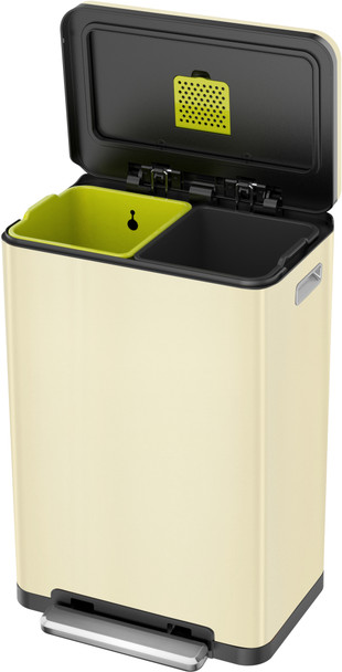 EK9368CR2020 - EKO X Cube Dual Stream Kitchen Pedal Bin - 20 + 20 Ltr - Cream - Lid Lifted