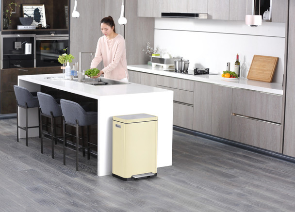 EK9368CR2020 - EKO X Cube Dual Stream Kitchen Pedal Bin - 20 + 20 Ltr - Cream - Situated in Kitchen