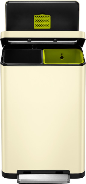 EK9368CR2020 - EKO X Cube Dual Stream Kitchen Pedal Bin - 20 + 20 Ltr - Cream - Frame & Lid Lifted