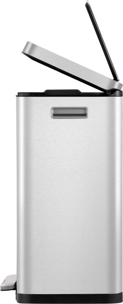 EK9368MT2020 - EKO X Cube Dual Stream Kitchen Pedal Bin - 20 + 20 Ltr - Stainless Steel - Side view of frame and lid lifted