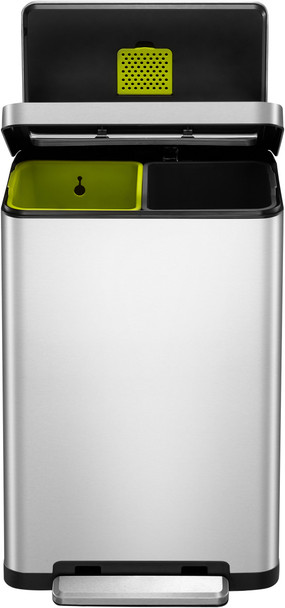 EK9368MT2020 - EKO X Cube Dual Stream Kitchen Pedal Bin - 20 + 20 Ltr - Stainless Steel - Lid Open