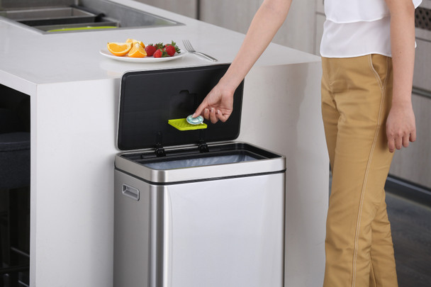 EK9368MT2020 - EKO X Cube Dual Stream Kitchen Pedal Bin - 20 + 20 Ltr - Stainless Steel - User inserting odour control