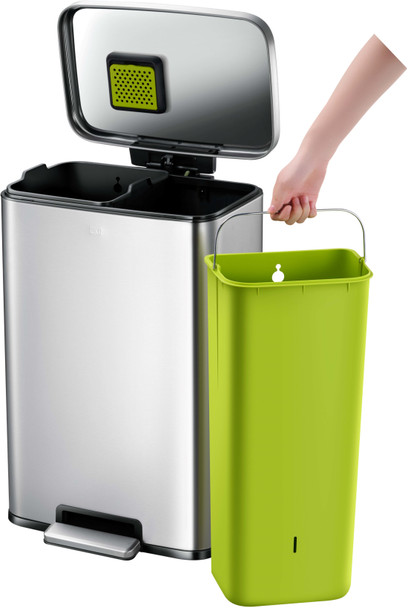 EK9361MT2025 - EKO Maddison Dual Stream Kitchen Pedal Bin - 25 + 20 Ltr - Stainless Steel - Green Bucket Removed