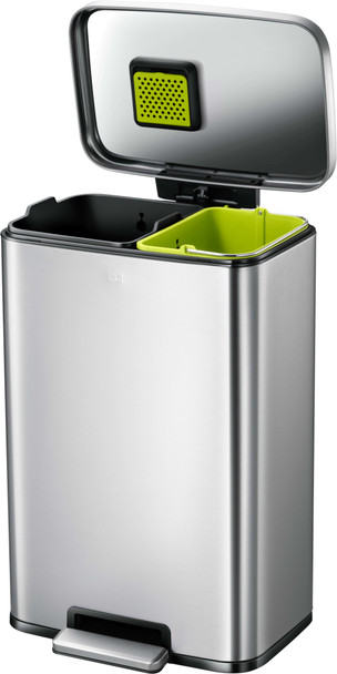 EK9361MT2025 - EKO Maddison Dual Stream Kitchen Pedal Bin - 25 + 20 Ltr - Stainless Steel - Lid Open