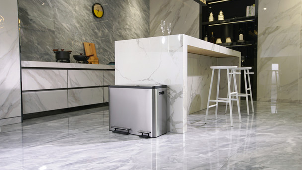 EK9128MT151515 - EKO Ecocasa Three Stream Recycling Pedal Bin - 45 Ltr - Stainless Steel - In A Kitchen
