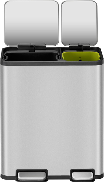 EK9128MT3020 - EKO Ecocasa Dual Stream Recycling Pedal Bin - 30 + 20 Ltr - Stainless Steel - Front with Lid Open