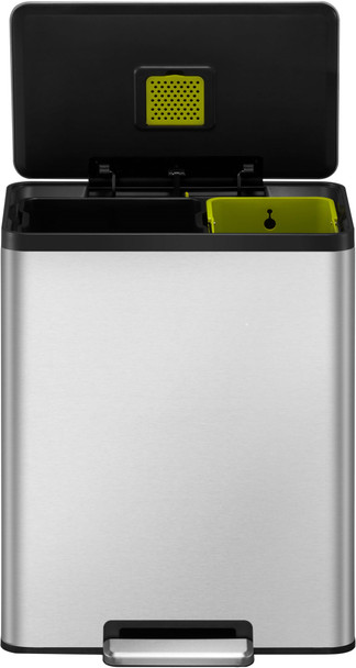 EK9128MT2436 - EKO Ecocasa Dual Stream Recycling Pedal Bin - 24 + 36 Ltr - Stainless Steel - Front with Lid Open