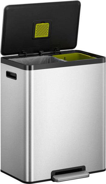 EK9128MT2436 - EKO Ecocasa Dual Stream Recycling Pedal Bin - 24 + 36 Ltr - Stainless Steel - Right with Lid Open