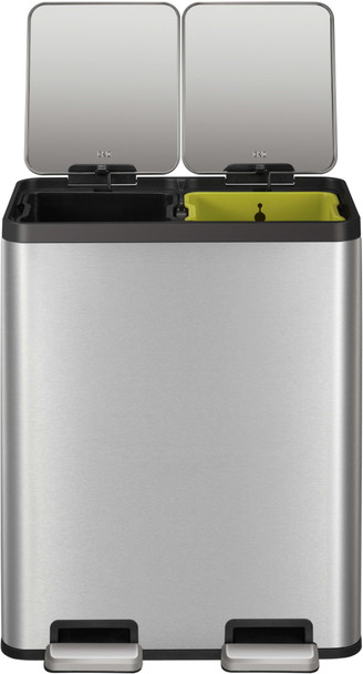 EK9128MT3030 - EKO Ecocasa Dual Stream Recycling Pedal Bin - 30 + 30 Ltr - Stainless Steel - Front with Lid Open