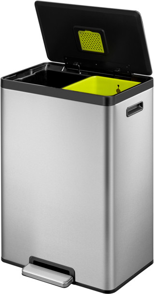 EK9138MT2020 - EKO Ecocasa II Dual Stream Recycling Pedal Bin - 40 Ltr - Stainless Steel - Lid Open Showing Inner Bucket