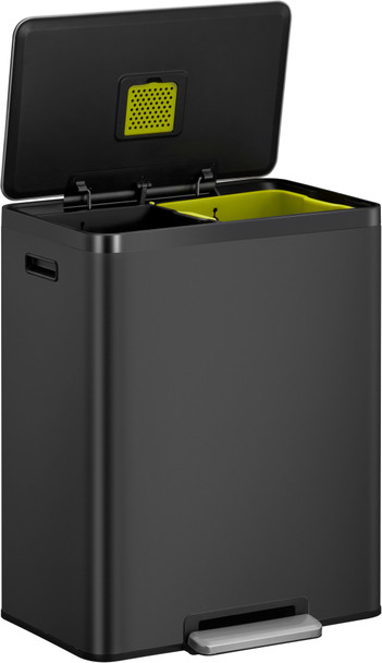 EK9138MB3030 - EKO Ecocasa II Dual Stream Recycling Pedal Bin - 60 Ltr - Matt Black - Right with Lid Open