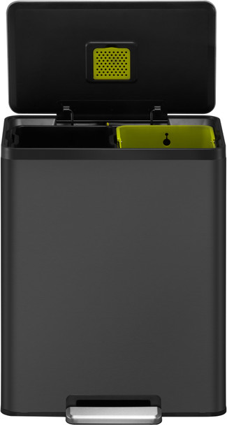 EK9138MB3030 - EKO Ecocasa II Dual Stream Recycling Pedal Bin - 60 Ltr - Matt Black - Front with Lid Open