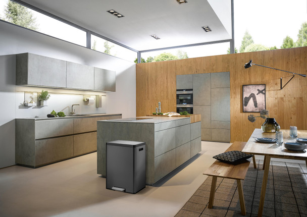 EK9138MB3030 - EKO Ecocasa II Dual Stream Recycling Pedal Bin - 60 Ltr - Matt Black - Situated at the End of a Kitchen Island