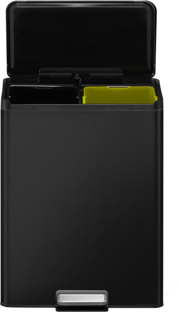 EK8228MB2020 - EKO Essential Dual Stream Recycling Pedal Bin - 40 Ltr - Matt Black - Front with Lid Open