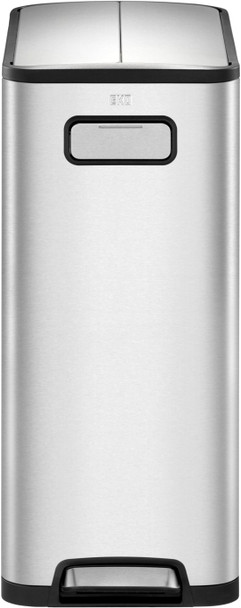 EK9377MT2020 - EKO Ecofly Slimline Dual Stream Recycling Pedal Bin - 20 + 20 Ltr - Stainless Steel - Front Showing Slimline Design