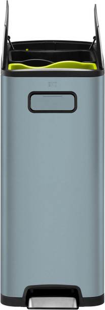 EK9377TB2020 - EKO Ecofly Slimline Dual Stream Recycling Pedal Bin - 40 Ltr - Titanium Blue - Front with Lid Open