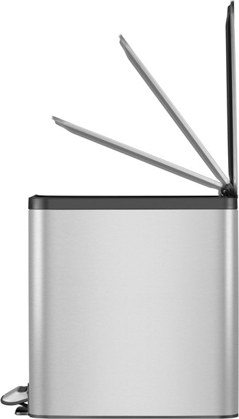 EK9376MT8 - EKO Ecoslim Pedal Bin - 8 Ltr - Stainless Steel - Sideview of Cutaway Showing How Lid Opens