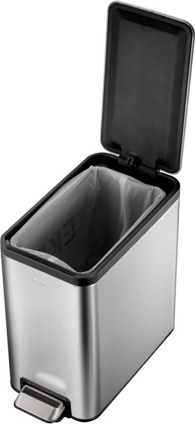 EK9376MT8 - EKO Ecoslim Pedal Bin - 8 Ltr - Stainless Steel - Overhead with Lid Open and Liner Installed