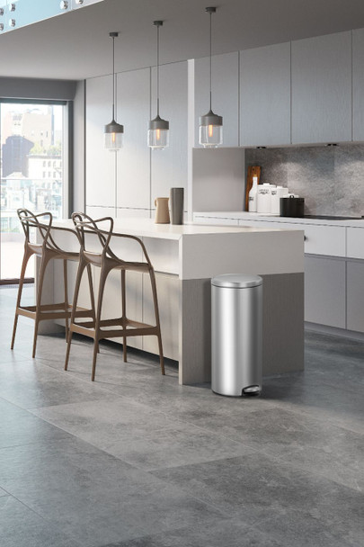 EK9115MT30 - EKO Eva Round Kitchen Pedal Bin - 30 Ltr - Stainless Steel - Situated in Kitchen