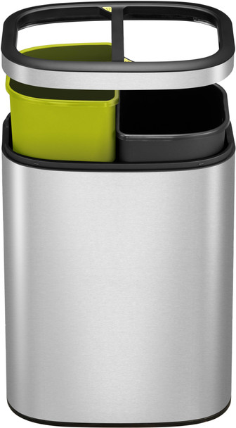 EK9036MT55 - EKO Oli-Cube Dual Stream Recycling Open Top Bin - 10 Ltr - Stainless Steel - Rim Removed & Buckets Elevated