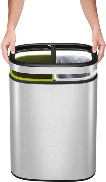 EK9036MT55 - EKO Oli-Cube Dual Stream Recycling Open Top Bin - 10 Ltr - Stainless Steel - Removable Rim