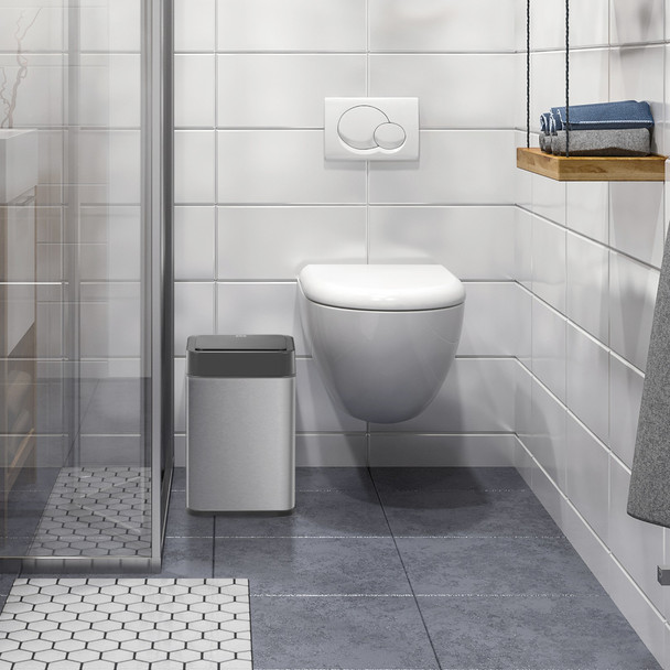 EK9208RGMT10 - EKO Echo Touch-Free Sensor Bin - 10 Ltr - Stainless Steel - Placed Beside Toilet in Bathroom