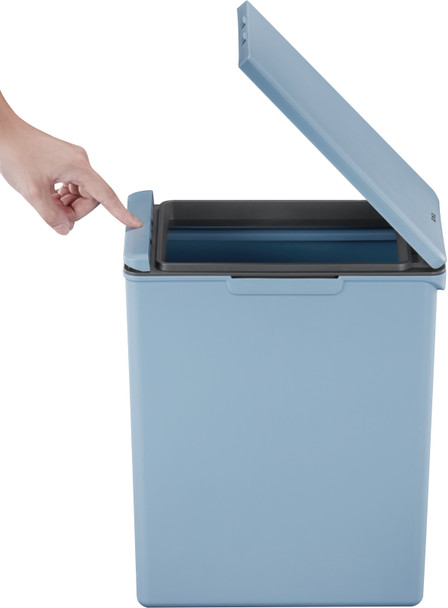EK6187TB20 - EKO Morandi Touch Bin - 20 Ltr - Titanium Blue - Lid Release Bar Being Pushed
