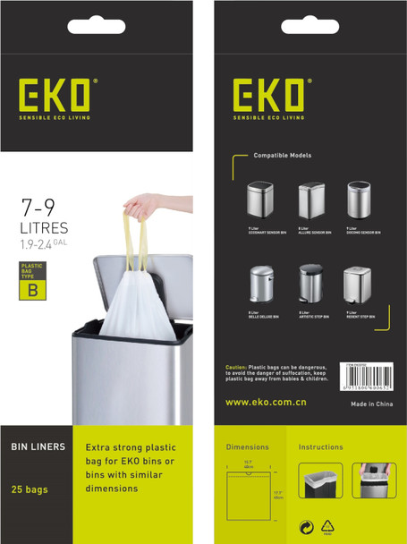 EK33702 - EKO Size B Plastic Bin Liners - 7-9 Ltr - Roll of 25 Bags - Packaging Details