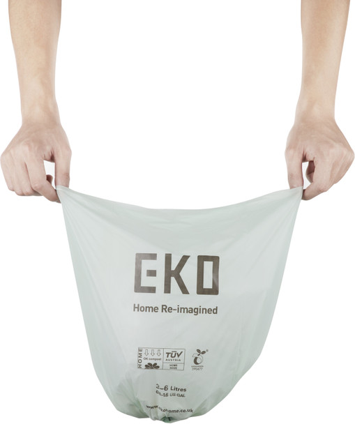EK33201 - EKO Compostable Bin Liners - 3-6 Ltr - Pack of 20 Bags - Bag Being Held Open