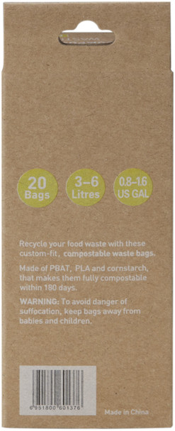 EK33201 - EKO Compostable Bin Liners - 3-6 Ltr - Pack of 20 Bags - Rear of Box