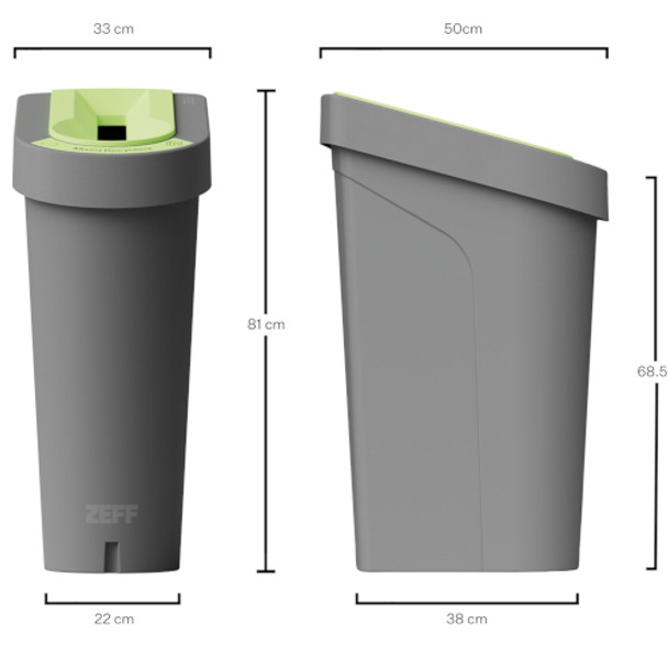1402 - uBin Recycling Bin - 70 Ltr - Mixed Recycling - Dimensions