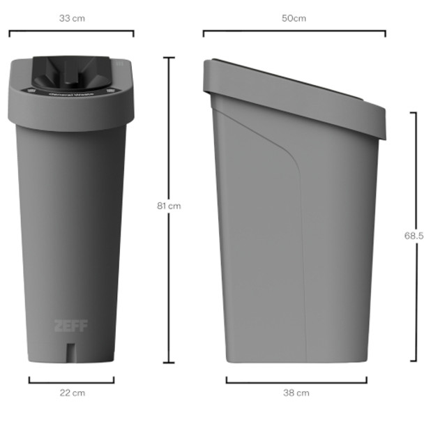 1419 - uBin Recycling Bin - 70 Ltr - General Waste - Dimensions