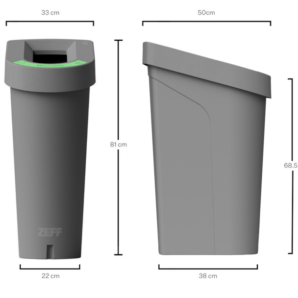 1457 - uBin Recycling Bin - 70 Ltr - Mixed Glass - Dimensions