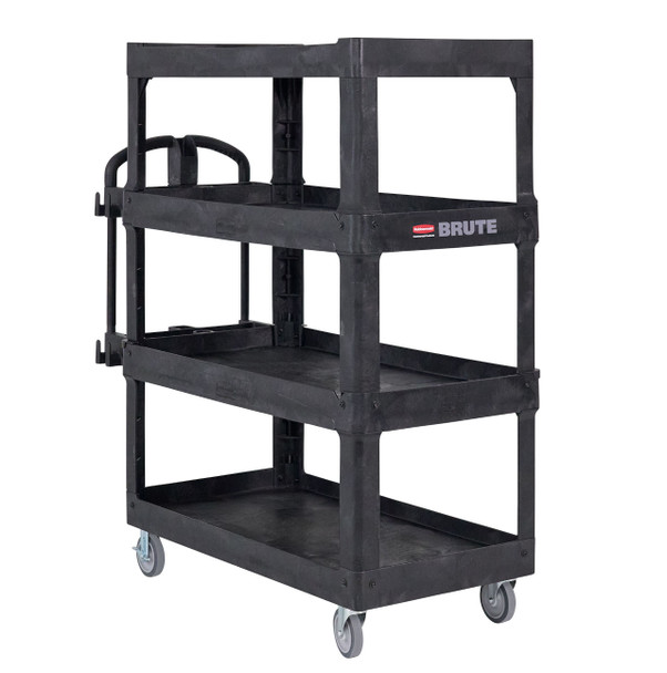 2128657 - Rubbermaid BRUTE Heavy-Duty Ergo Utility Cart - 4-Shelf - Black - Facing Right