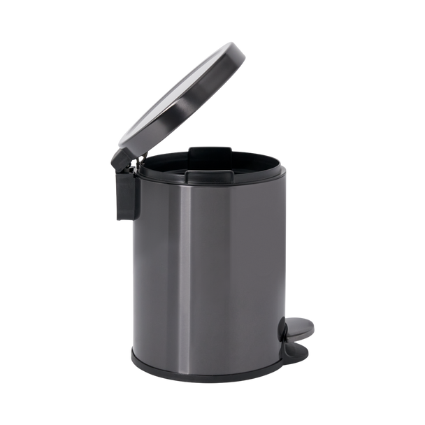 2179250 - Rubbermaid Round Pedal-Operated Wastebasket - 6 Ltr - Charcoal - Profile with Lid Open 2179250 - Rubbermaid Round Pedal-Operated Wastebasket - 6 Ltr - Charcoal - Profile with Lid Open