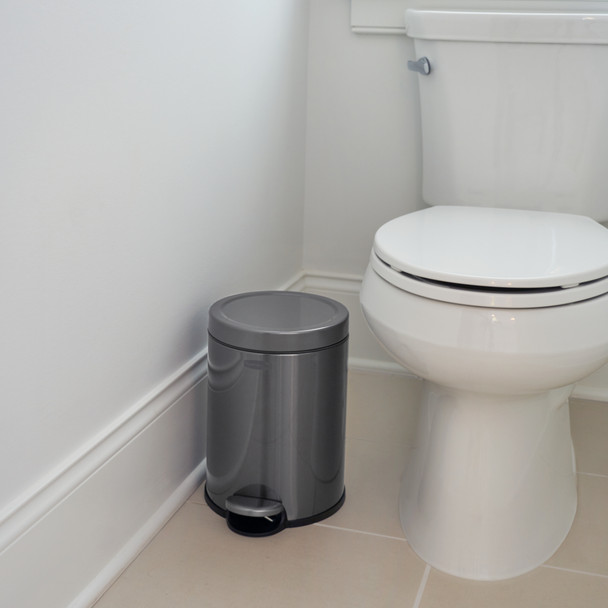 2179250 - Rubbermaid Round Pedal-Operated Wastebasket - 6 Ltr - Charcoal - Situated Beside Toilet 2179250 - Rubbermaid Round Pedal-Operated Wastebasket - 6 Ltr - Charcoal - Situated Beside Toilet