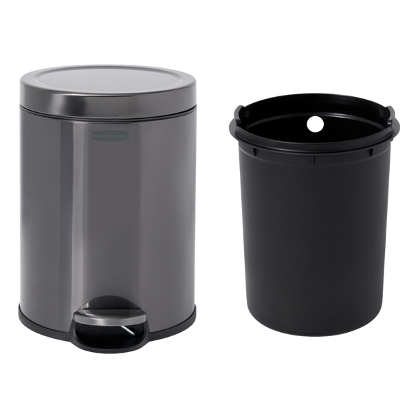 2179250 - Rubbermaid Round Pedal-Operated Wastebasket - 6 Ltr - Charcoal - Bin Placed Beside Inner Bucket 2179250 - Rubbermaid Round Pedal-Operated Wastebasket - 6 Ltr - Charcoal - Bin Placed Beside Inner Bucket