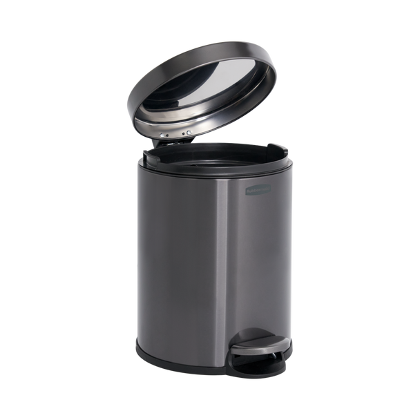 2179250 - Rubbermaid Round Pedal-Operated Wastebasket - 6 Ltr - Charcoal - Lid Open 2179250 - Rubbermaid Round Pedal-Operated Wastebasket - 6 Ltr - Charcoal - Lid Open
