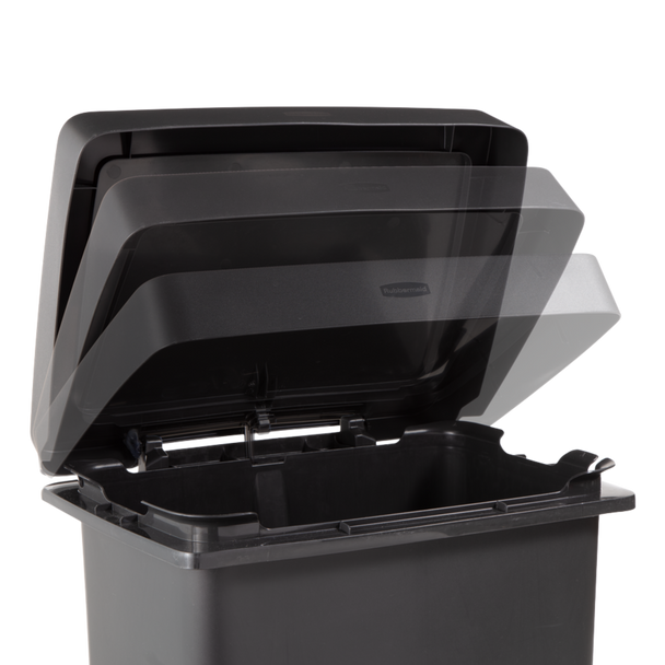 2181031 - Rubbermaid Premier Series Pedal Bin - 71 Ltr - Charcoal - Image Showing Lid Action 2181031 - Rubbermaid Premier Series Pedal Bin - 71 Ltr - Charcoal - Image Showing Lid Action