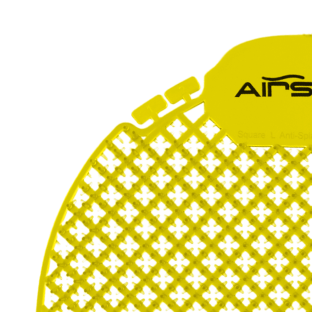Airsenz Original Slanted Urinal Screen - Citrus Blast - Close-up of Removable Lifespan Tabs Near Branding