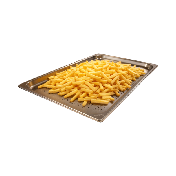 20mm GN 1/1 Stainless Steel Perforated Pan with Chips on Top