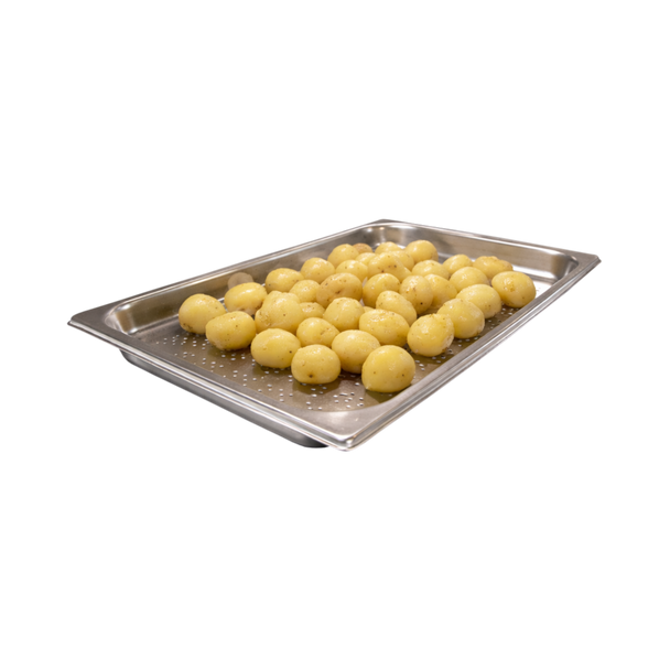 Pujadas Gastronorm Pro Perforated Pan - GN 1/1 - 40mm - Stainless Steel - Topped with Boiled Potatoes