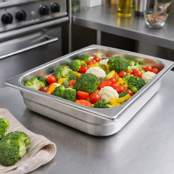 Pujadas 65mm GN 1/2 Pan Positioned on Worksurface and Filled with Chips